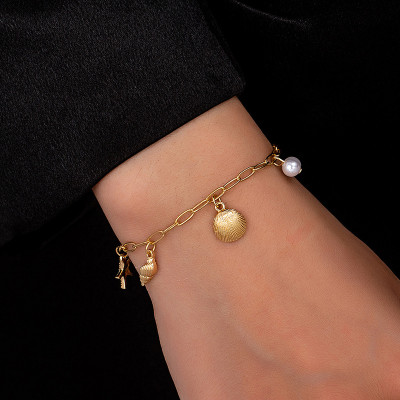 Goldfarbenes Muschel & Seestern Schmuckset | Damen Strand Choker-Halskette & Armband | Sommerurlaub Meeres-Schmuck | Maritimes Ozean-Charm-Set | Filigrane Geschenke für Sie