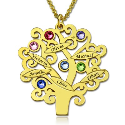 Gravierte Familie Baum Halskette mit GLÜCKSSTEIN Sterling Silber