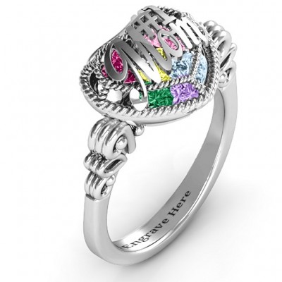 # 1 Mom Caged Herz Ring mit Butterfly Wings Band