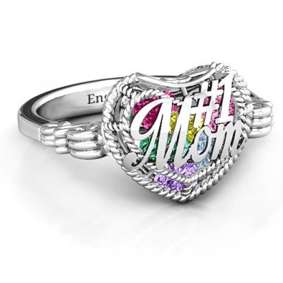 # 1 Mom Caged Herz Ring mit Butterfly Wings Band
