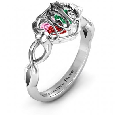 2015 Petite Caged Herz Ring mit Infinity Band