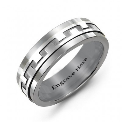 Sterling Silber Herren Detaillierte Moderne Tungsten Band Ring