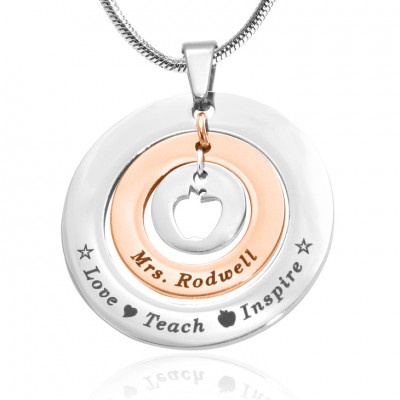 Personalisierte Kreise der Liebe Halskette Lehrer ZWEI TON Rose Gold Silber
