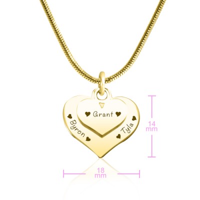 Personalisierte Doppel Herz Halskette 18 karätigem Gold überzogen