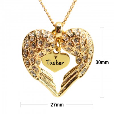 Personalisierte Engel Herz Halskette mit Herz Einsatz 18 karätigem Gold überzogen