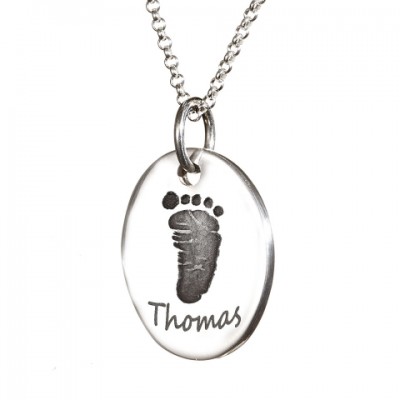 925 Sterling Silber Hand / Footprint Oval Charm