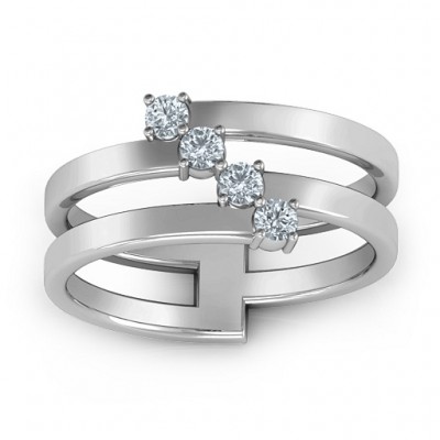 Diagonal Dazzle Ring mit 4 5 Gemstones