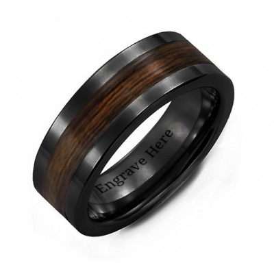 Herren Keramik Ring mit Holzeinlage
