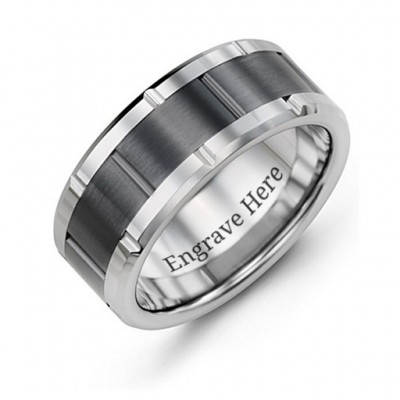 Herren Grooved Bicolor Wolfram Ring