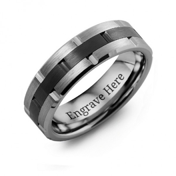 Herren Tungsten & Keramik Grooved Brushed Ring