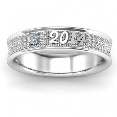 Sterling Silber 2014 Unisex Strukturierter Abschluss Ring mit Smaragd Stein