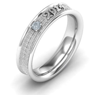 Sterling Silber 2014 Unisex Strukturierter Abschluss Ring mit Smaragd Stein
