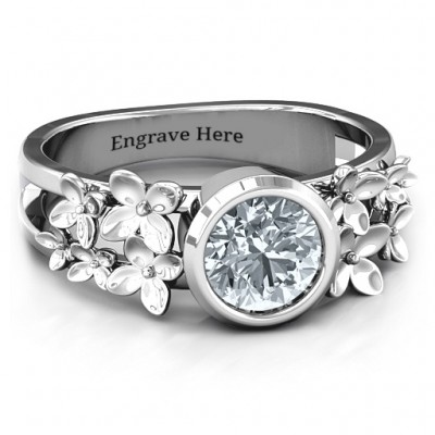 Sterling Silber Schöne Blüten mit Split Schaft Ring und echtem Diamant Stein