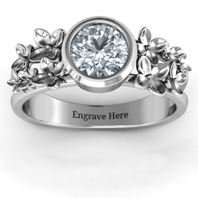 Sterling Silber Schöne Blüten mit Split Schaft Ring und echtem Diamant Stein