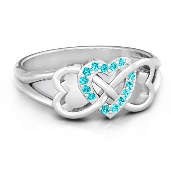 Sterling Silber Dreifacher Herz Infinity Ring mit Minze Swarovski Zirkonia Steinen
