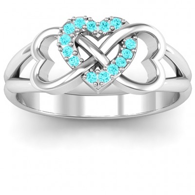 Sterling Silber Dreifacher Herz Infinity Ring mit Minze Swarovski Zirkonia Steinen