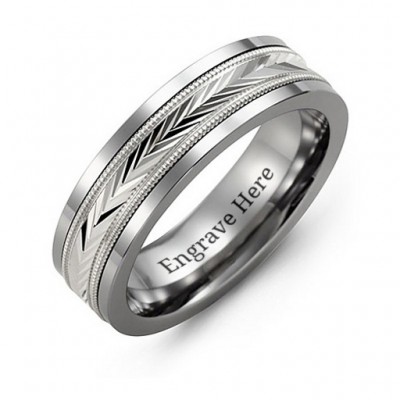 Tungsten Männer Tungsten Diamond Cut Inlay Band Ring
