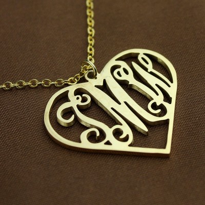 18ct Gold überzogenes Silber 925 Initialen Monogramm personifizierte Herz Halskette Einzelhaken