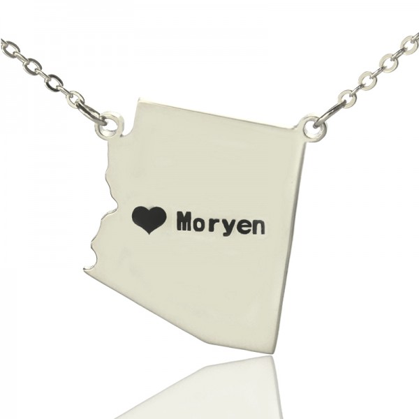 Individuelles Arizona State geformte Halskette mit Herz Namen Silber