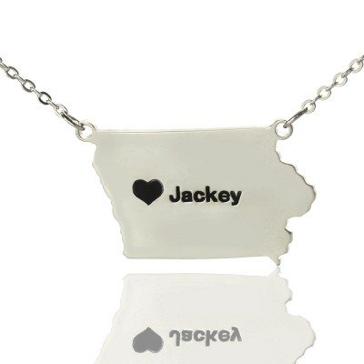 Iowa State USA Karte Halskette mit Herz Namen Silber