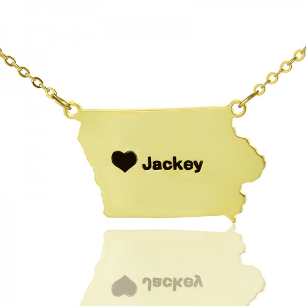 Iowa State USA Karte Halskette mit Herz Namen Gold überzogen