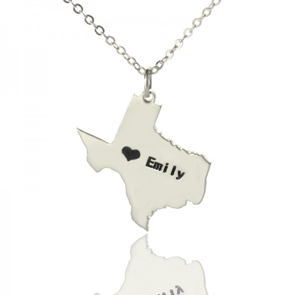 Texas State USA Karte Halskette mit Herz Namen Silber