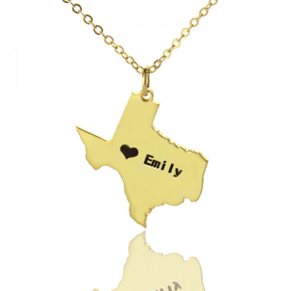 Texas State USA Karte Halskette mit Herz Namen Gold überzogen