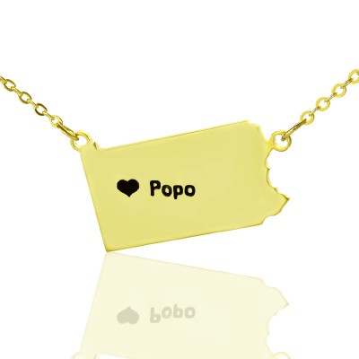Personalisierte PA State USA Karte Halskette mit Herz Namen Gold überzogen