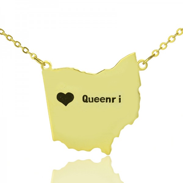 Individuelles Ohio State USA Karte Halskette mit Herz Namen Gold überzogen