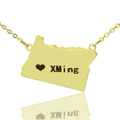 Individuelles Oregon State USA Karte Halskette mit Herz Namen Gold überzogen