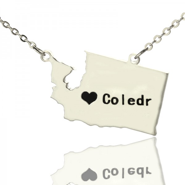 Washington State USA Karte Halskette mit Herz Namen Silber