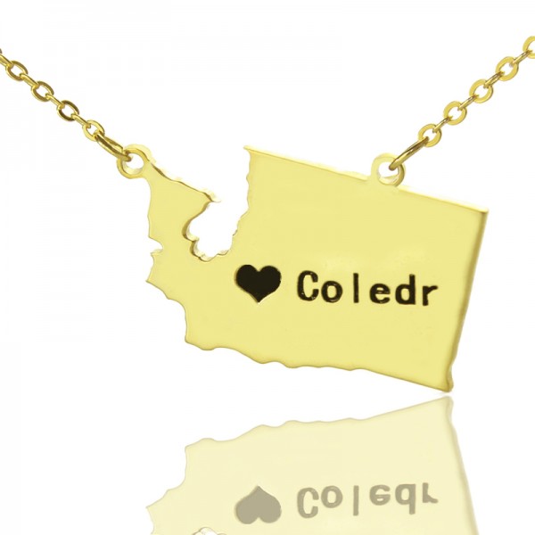 Washington State USA Karte Halskette mit Herz Namen Gold überzogen