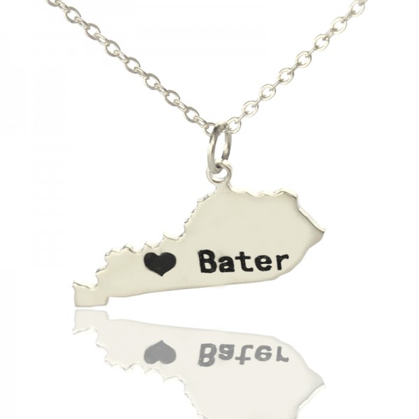 Benutzerdefinierte Kentucky State geformte Halsketten mit Herz Namen Silber