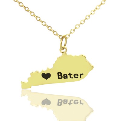Benutzerdefinierte Kentucky State geformte Halskette mit Herz Namen Gold überzogen