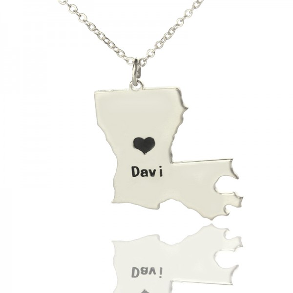 Benutzerdefinierte Louisiana State Shaped Halskette mit Herz Namen Silber