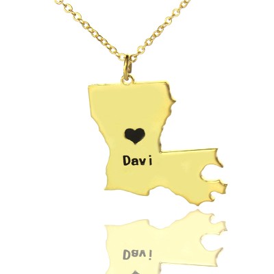 Benutzerdefinierte Louisiana State Shaped Halskette mit Herz Namen Gold überzogen