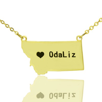 Benutzerdefinierte Montana State Shaped Halskette mit Herz Namen Gold überzogen