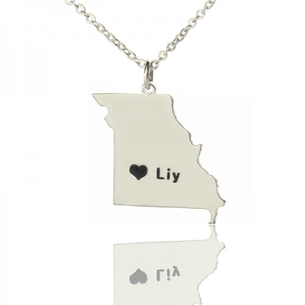 Benutzerdefinierte Missouri State Shaped Halsketten mit Herz Namen Silber