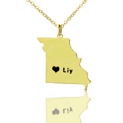 Benutzerdefinierte Missouri State Shaped Halskette mit Herz Namen Gold überzogen