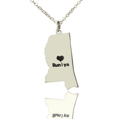 Mississippi State Shaped Halskette mit Herz Namen Silber