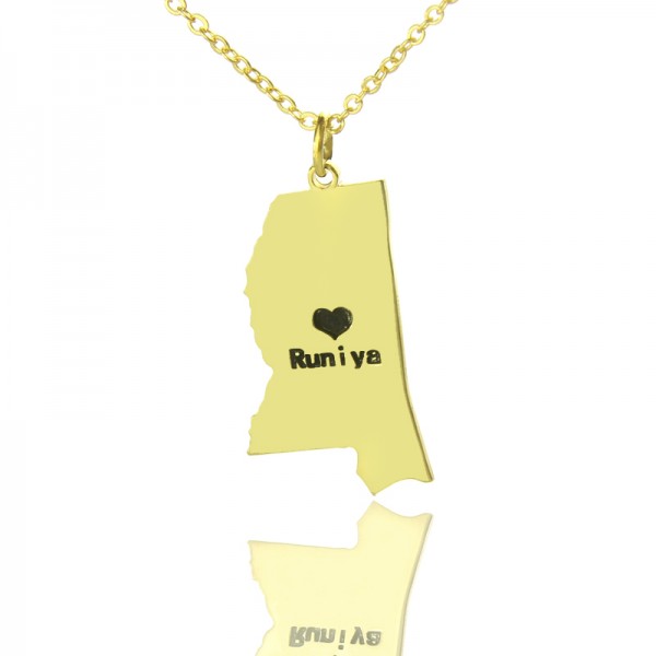 Mississippi State Shaped Halskette mit Herz Namen Gold überzogen