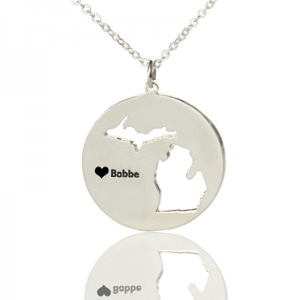 Benutzerdefinierte Michigan Disc Staat Halskette mit Herz Namen Silber