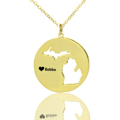 Benutzerdefinierte Michigan Disc Staat Halskette mit Herz Namen Gold überzogen