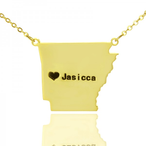 Benutzerdefinierte AR State USA Karte Halskette mit Herz Namen Gold überzogen