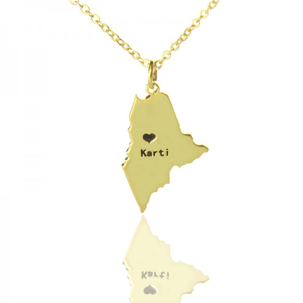 Benutzerdefinierte Maine State geformte Halskette mit Herz Namen Gold überzogen