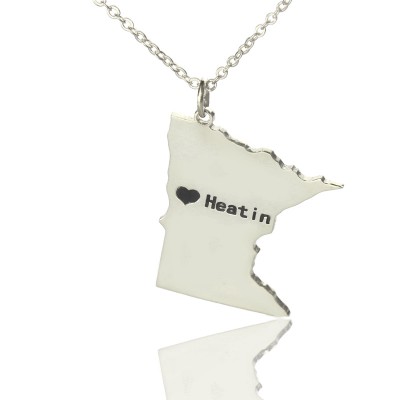 Benutzerdefinierte Minnesota State geformte Halsketten mit Herz Namen Silber
