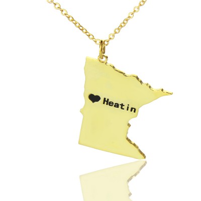 Benutzerdefinierte Minnesota State geformte Halskette mit Herz Namen Gold überzogen