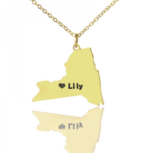 Personalisierte NY State geformte Halskette mit Herz Namen Gold überzogen