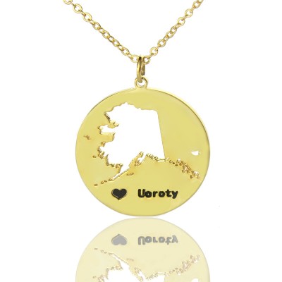 Benutzerdefinierte Alaska Disc Staat Halskette mit Herz Namen Gold überzogen