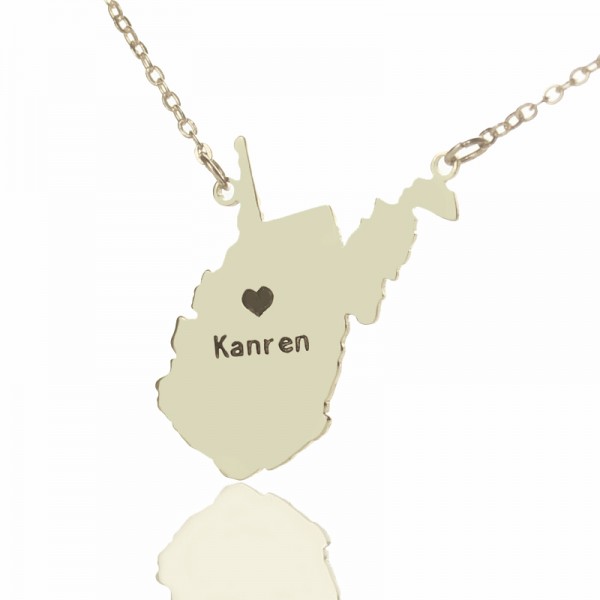 Individueller Staat West Virginia Shaped Halskette mit Herz Namen Silber